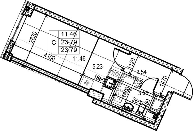 Студия 23 м<sup>2</sup> на 4 этаже Студия 23 м<sup>2</sup> на 4 этаже