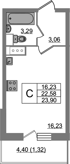Студия 26 м<sup>2</sup> на 3 этаже Студия 26 м<sup>2</sup> на 3 этаже