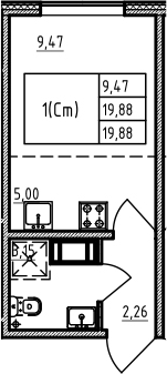 Студия 19 м<sup>2</sup> на 9 этаже Студия 19 м<sup>2</sup> на 9 этаже