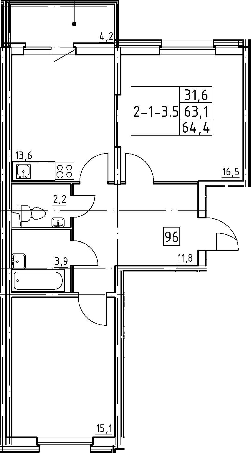 2-комнатная 67 м<sup>2</sup> на 1 этаже 2-комнатная 67 м<sup>2</sup> на 1 этаже