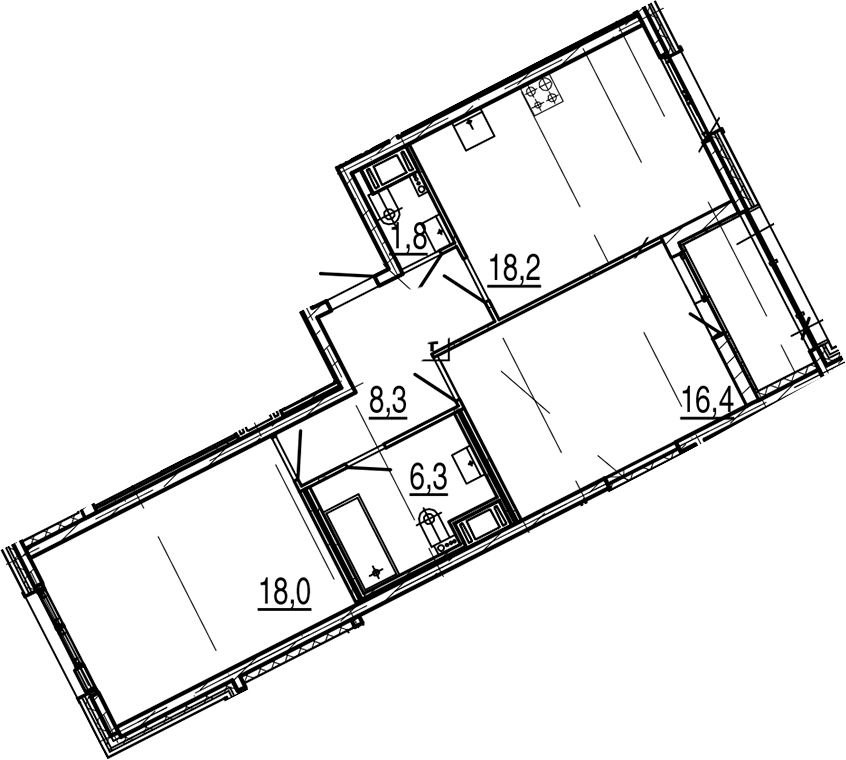 3-комнатная 72 м<sup>2</sup> на 6 этаже 3-комнатная 72 м<sup>2</sup> на 6 этаже