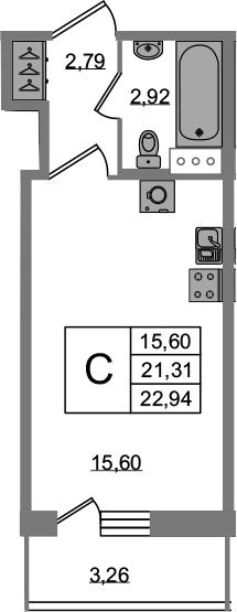 Студия 24 м<sup>2</sup> на 11 этаже Студия 24 м<sup>2</sup> на 11 этаже