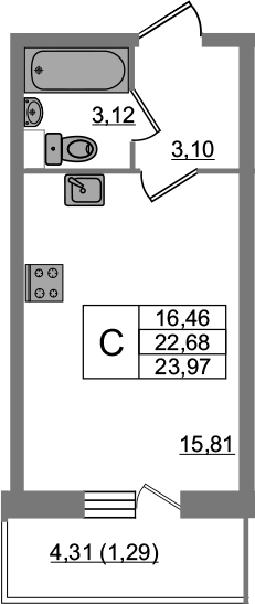 Студия 25 м<sup>2</sup> на 2 этаже Студия 25 м<sup>2</sup> на 2 этаже