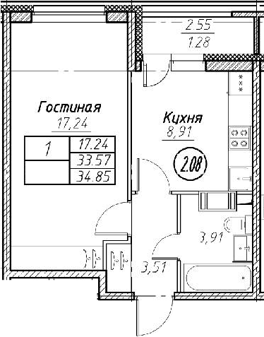 2-комнатная 36 м<sup>2</sup> на 2 этаже 2-комнатная 36 м<sup>2</sup> на 2 этаже