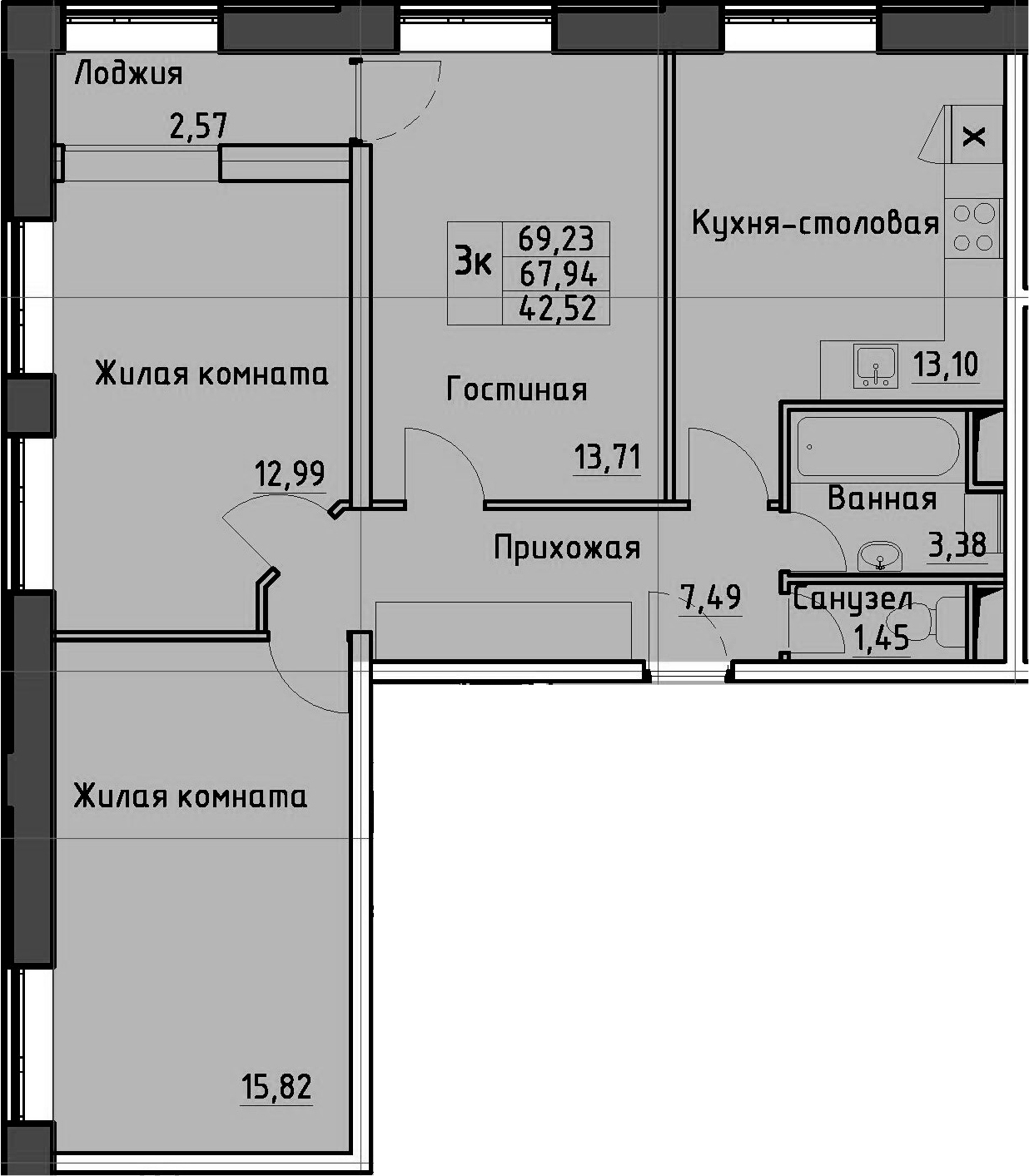 3-комнатная 70 м<sup>2</sup> на 2 этаже 3-комнатная 70 м<sup>2</sup> на 2 этаже
