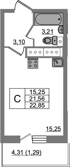 Студия 24 м<sup>2</sup> на 19 этаже Студия 24 м<sup>2</sup> на 19 этаже