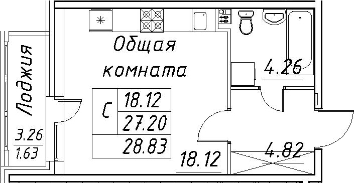 Студия 30 м<sup>2</sup> на 2 этаже Студия 30 м<sup>2</sup> на 2 этаже
