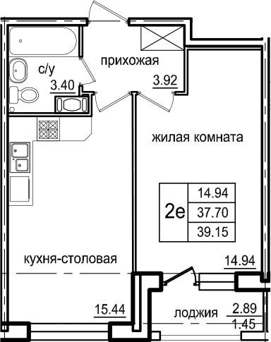 2-комнатная 40 м<sup>2</sup> на 4 этаже 2-комнатная 40 м<sup>2</sup> на 4 этаже