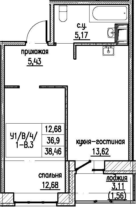 2-комнатная 40 м<sup>2</sup> на 4 этаже 2-комнатная 40 м<sup>2</sup> на 4 этаже