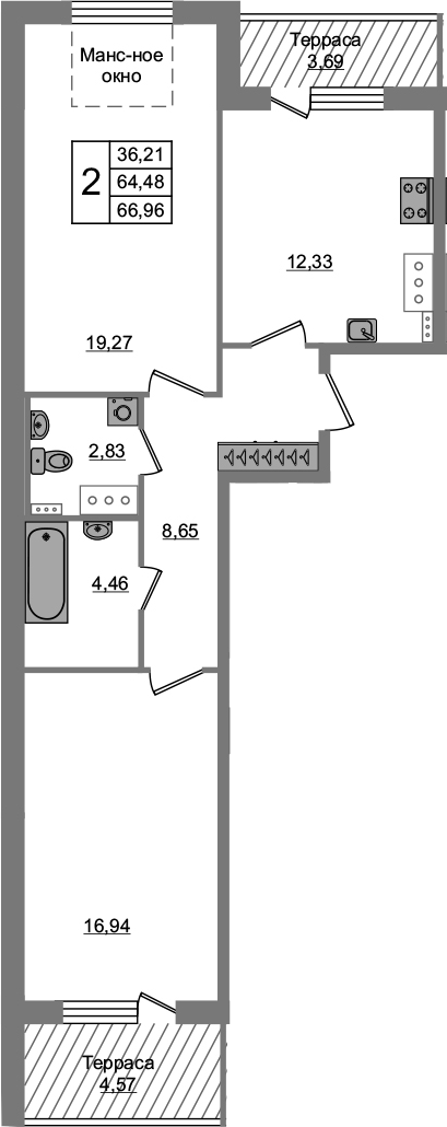 2-комнатная 72 м<sup>2</sup> на 5 этаже 2-комнатная 72 м<sup>2</sup> на 5 этаже