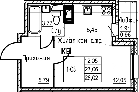 Студия 28 м<sup>2</sup> на 11 этаже Студия 28 м<sup>2</sup> на 11 этаже