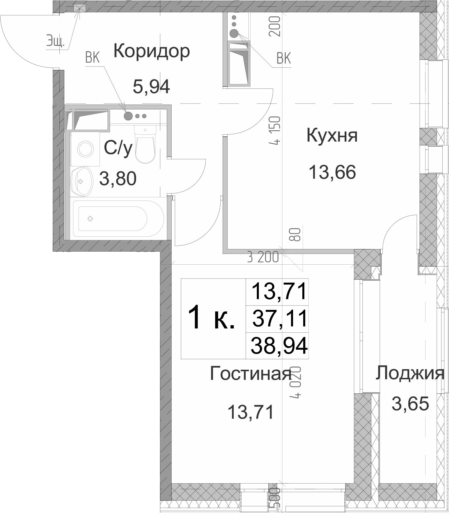 1-комнатная 40 м<sup>2</sup> на 13 этаже 1-комнатная 40 м<sup>2</sup> на 13 этаже