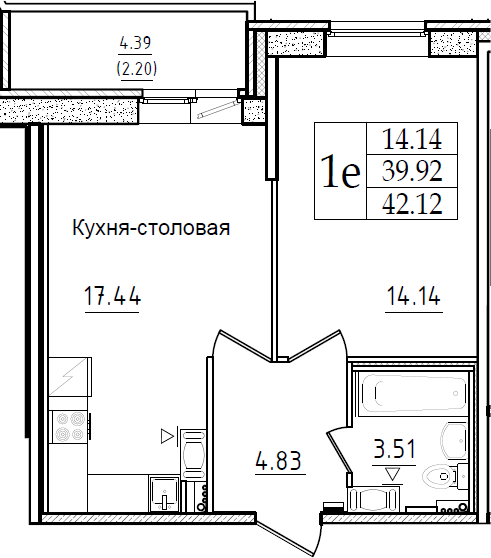 2-комнатная 44 м<sup>2</sup> на 2 этаже 2-комнатная 44 м<sup>2</sup> на 2 этаже
