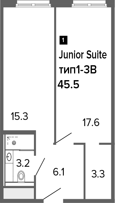 2-комнатная 45 м<sup>2</sup> на 3 этаже 2-комнатная 45 м<sup>2</sup> на 3 этаже