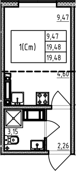 Студия 19 м<sup>2</sup> на 18 этаже Студия 19 м<sup>2</sup> на 18 этаже