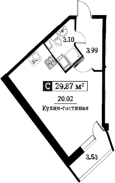 Студия 31 м<sup>2</sup> на 6 этаже Студия 31 м<sup>2</sup> на 6 этаже