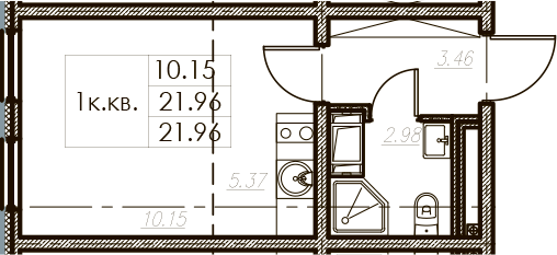 Студия 21 м<sup>2</sup> на 6 этаже Студия 21 м<sup>2</sup> на 6 этаже