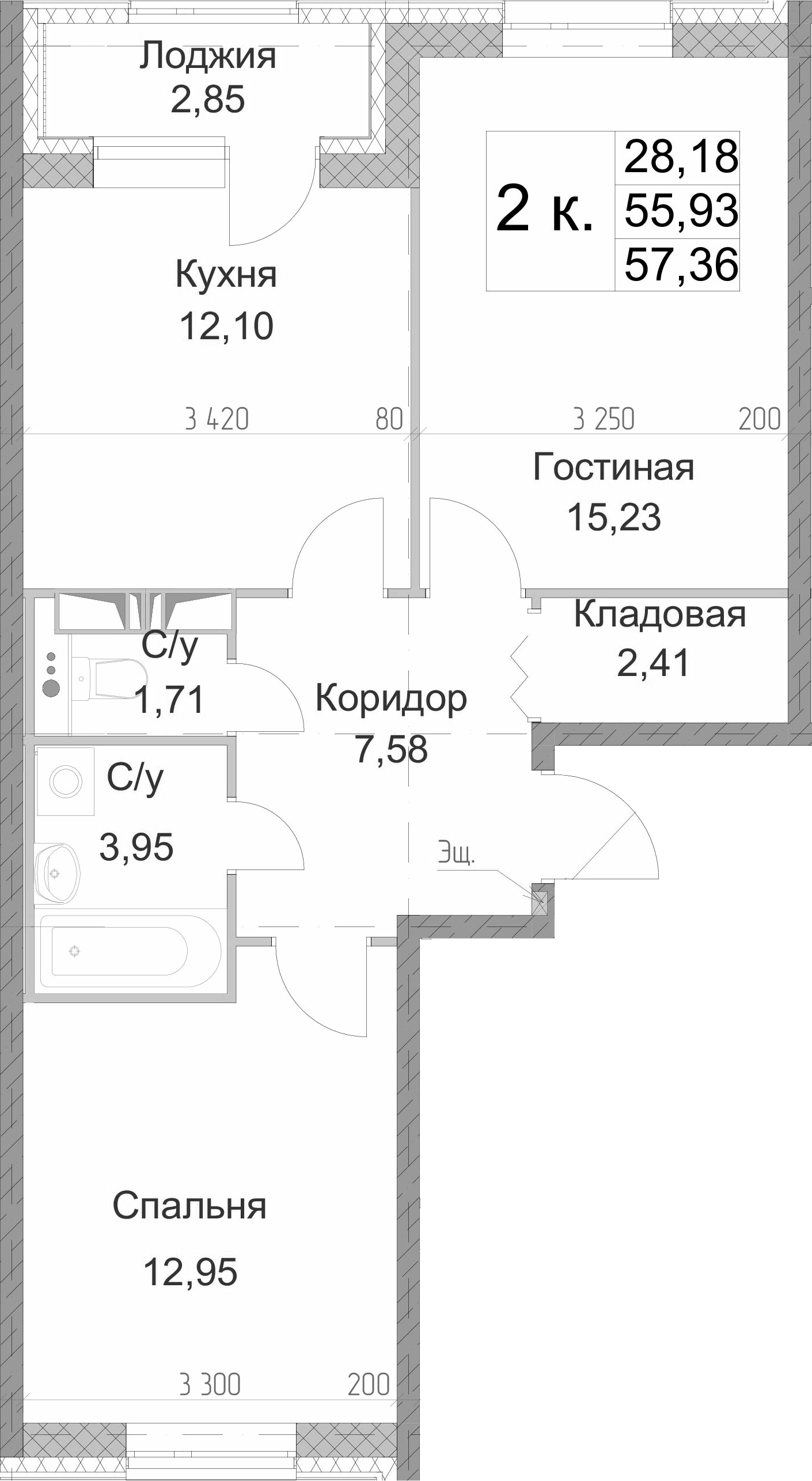 2-комнатная 58 м<sup>2</sup> на 11 этаже 2-комнатная 58 м<sup>2</sup> на 11 этаже