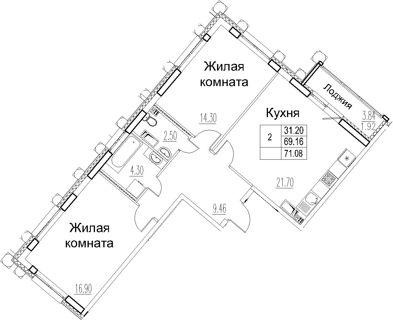 3-комнатная 73 м<sup>2</sup> на 12 этаже 3-комнатная 73 м<sup>2</sup> на 12 этаже