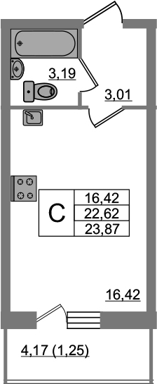 Студия 26 м<sup>2</sup> на 2 этаже Студия 26 м<sup>2</sup> на 2 этаже