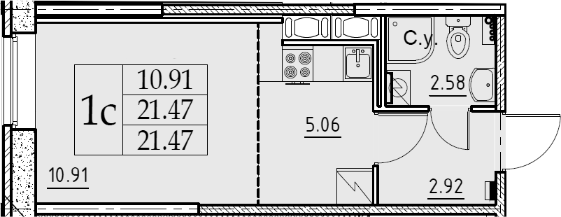 Студия 21 м<sup>2</sup> на 1 этаже Студия 21 м<sup>2</sup> на 1 этаже