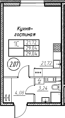 Студия 29 м<sup>2</sup> на 3 этаже Студия 29 м<sup>2</sup> на 3 этаже