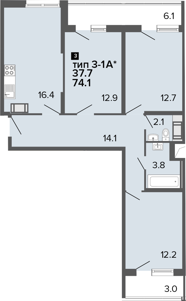 4-комнатная 83 м<sup>2</sup> на 24 этаже 4-комнатная 83 м<sup>2</sup> на 24 этаже