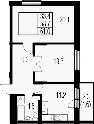 2-комнатная 63 м<sup>2</sup> на 4 этаже 2-комнатная 63 м<sup>2</sup> на 4 этаже