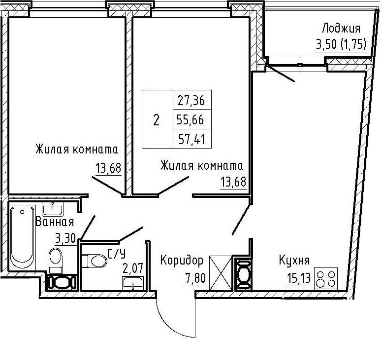 3-комнатная 59 м<sup>2</sup> на 3 этаже 3-комнатная 59 м<sup>2</sup> на 3 этаже