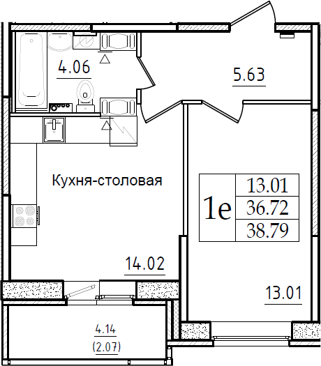 2-комнатная 40 м<sup>2</sup> на 7 этаже 2-комнатная 40 м<sup>2</sup> на 7 этаже