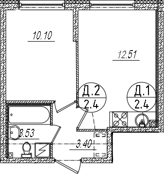 2-комнатная 29 м<sup>2</sup> на 2 этаже 2-комнатная 29 м<sup>2</sup> на 2 этаже