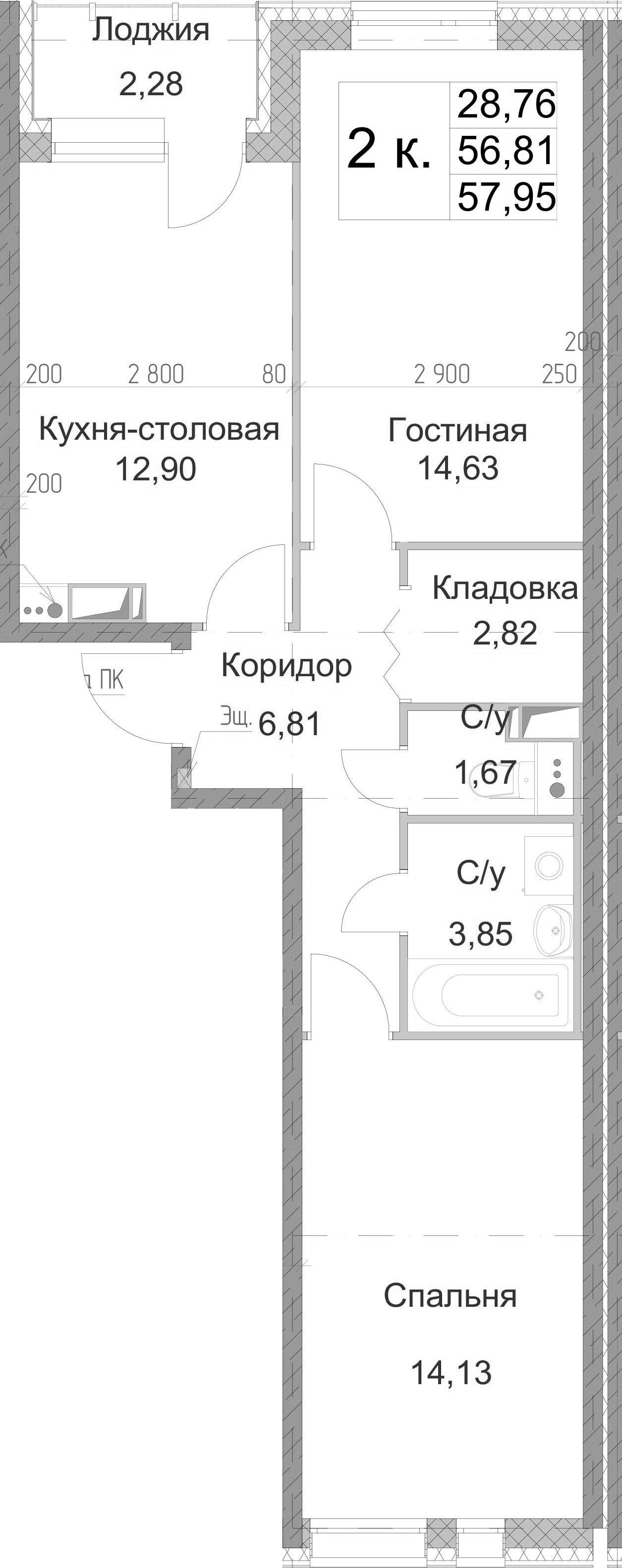 2-комнатная 59 м<sup>2</sup> на 1 этаже 2-комнатная 59 м<sup>2</sup> на 1 этаже