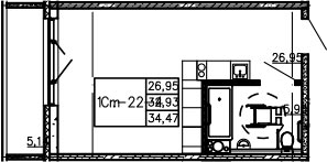 Студия 38 м<sup>2</sup> на 4 этаже Студия 38 м<sup>2</sup> на 4 этаже