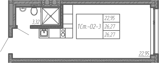 Студия 26 м<sup>2</sup> на 12 этаже Студия 26 м<sup>2</sup> на 12 этаже