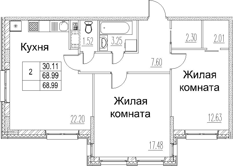 3-комнатная 68 м<sup>2</sup> на 3 этаже 3-комнатная 68 м<sup>2</sup> на 3 этаже