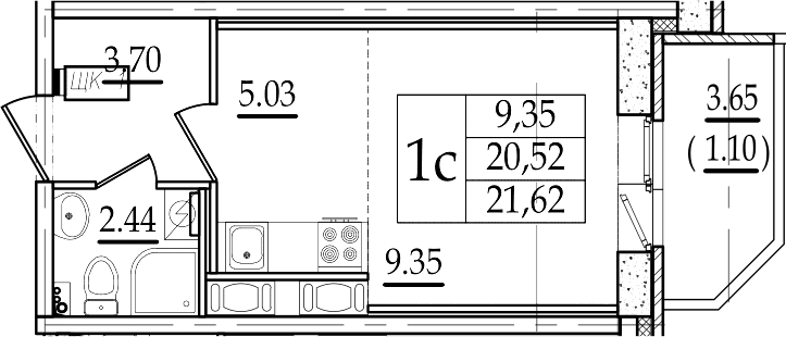 Студия 24 м<sup>2</sup> на 2 этаже Студия 24 м<sup>2</sup> на 2 этаже