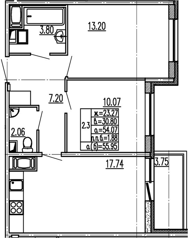 3-комнатная 57 м<sup>2</sup> на 14 этаже 3-комнатная 57 м<sup>2</sup> на 14 этаже
