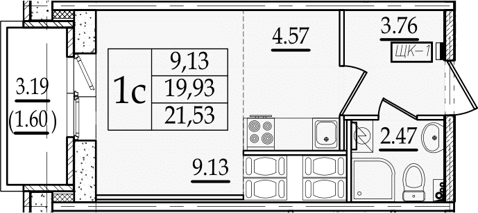 Студия 23 м<sup>2</sup> на 22 этаже Студия 23 м<sup>2</sup> на 22 этаже