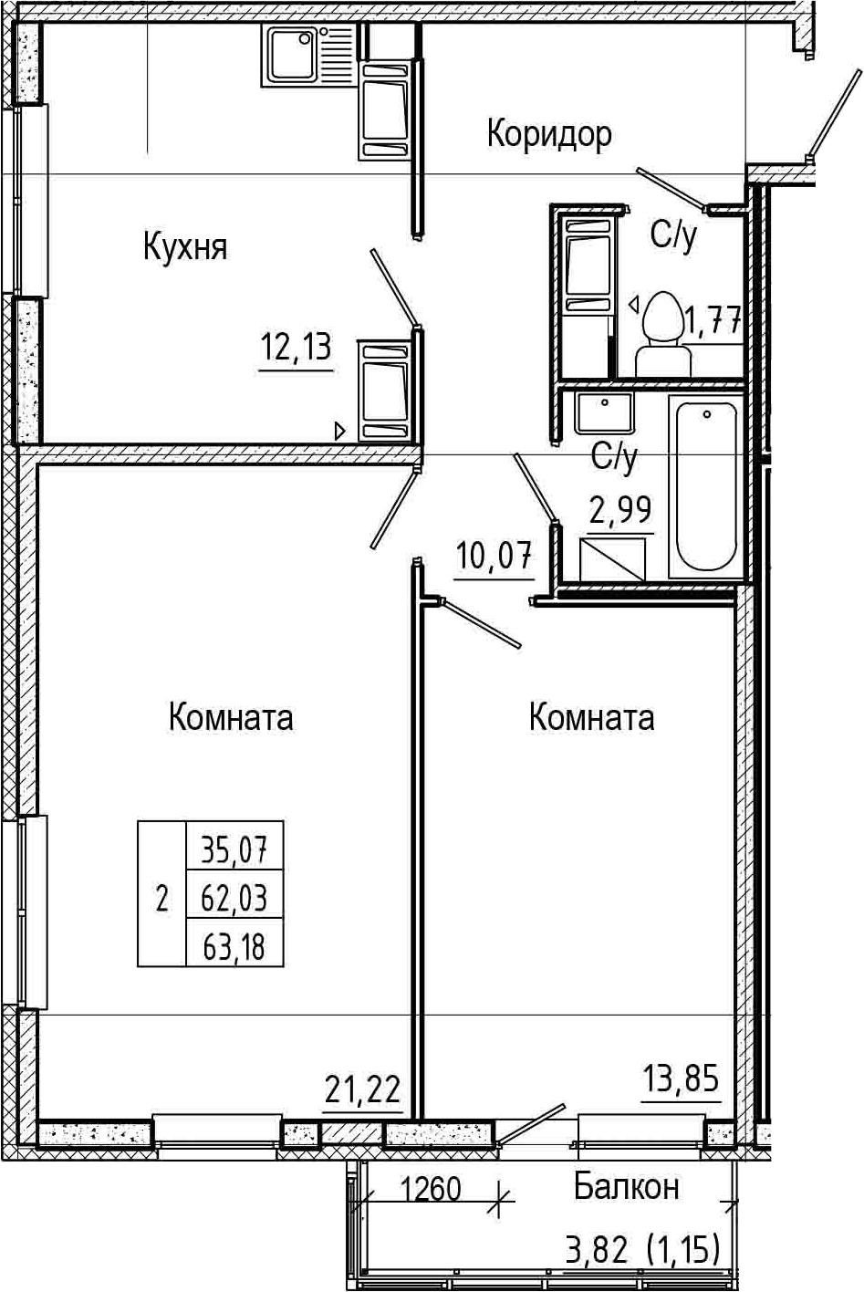 2-комнатная 65 м<sup>2</sup> на 16 этаже 2-комнатная 65 м<sup>2</sup> на 16 этаже