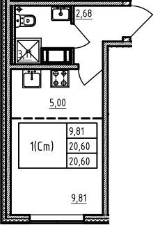 Студия 20 м<sup>2</sup> на 2 этаже Студия 20 м<sup>2</sup> на 2 этаже