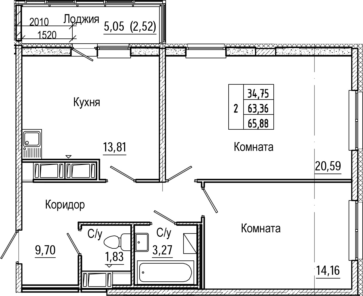 2-комнатная 68 м<sup>2</sup> на 21 этаже 2-комнатная 68 м<sup>2</sup> на 21 этаже