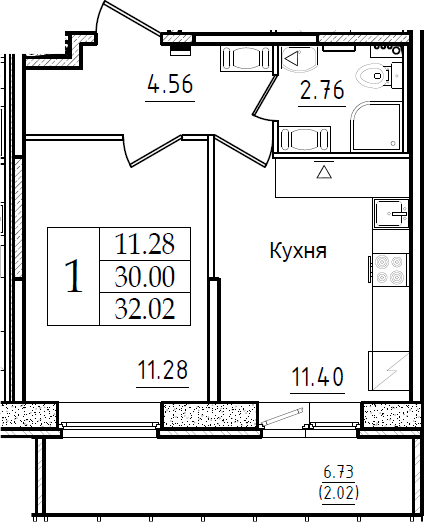 1-комнатная 36 м<sup>2</sup> на 11 этаже 1-комнатная 36 м<sup>2</sup> на 11 этаже