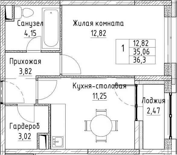 1-комнатная 37 м<sup>2</sup> на 1 этаже 1-комнатная 37 м<sup>2</sup> на 1 этаже