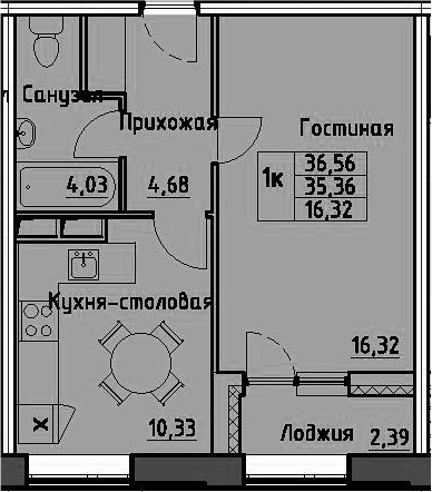 1-комнатная 37 м<sup>2</sup> на 13 этаже 1-комнатная 37 м<sup>2</sup> на 13 этаже