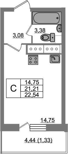 Студия 25 м<sup>2</sup> на 21 этаже Студия 25 м<sup>2</sup> на 21 этаже
