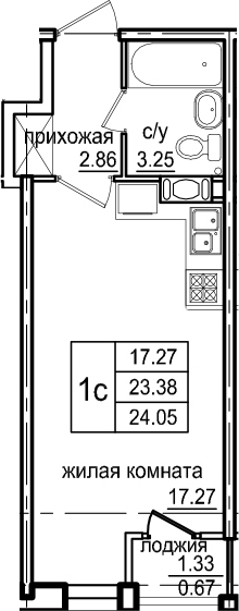 Студия 24 м<sup>2</sup> на 2 этаже Студия 24 м<sup>2</sup> на 2 этаже