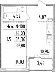 1-комнатная 37 м<sup>2</sup> на 1 этаже 1-комнатная 37 м<sup>2</sup> на 1 этаже