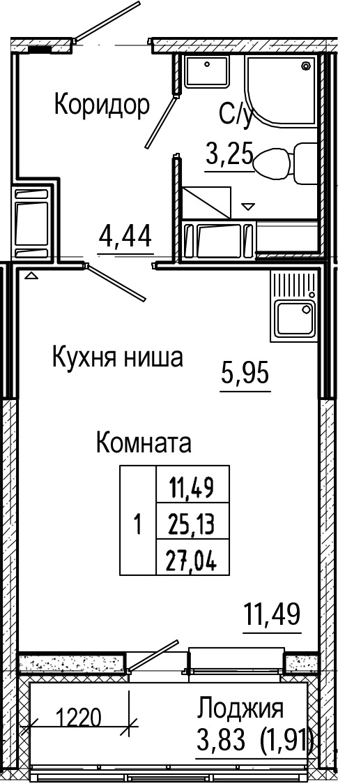 Студия 28 м<sup>2</sup> на 3 этаже Студия 28 м<sup>2</sup> на 3 этаже
