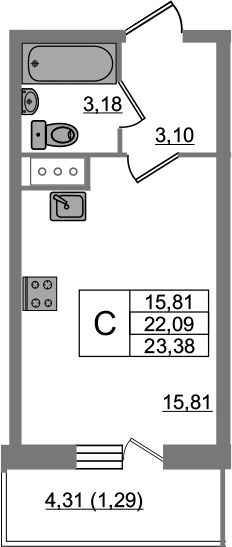 Студия 24 м<sup>2</sup> на 9 этаже Студия 24 м<sup>2</sup> на 9 этаже
