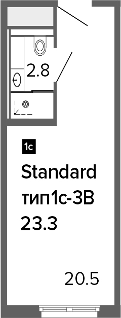 Студия 23 м<sup>2</sup> на 6 этаже Студия 23 м<sup>2</sup> на 6 этаже